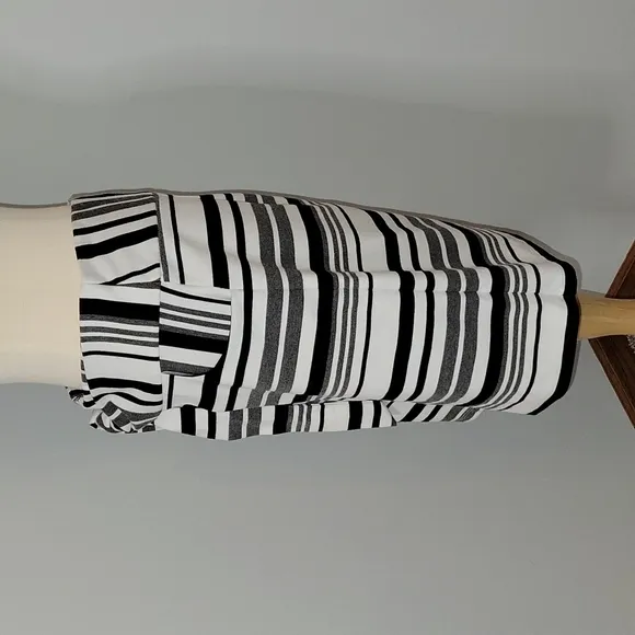 CAbi grandstand mixed stripe faux wrap tie front skirt womens size S