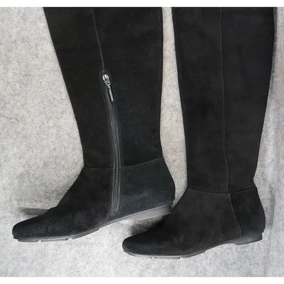 Calvin Klein Shoes Women 7 Boots Tall Leather Fashion Knee High Buckle Zip Black