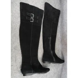 Calvin Klein Shoes Women 7 Boots Tall Leather Fashion Knee High Buckle Zip Black