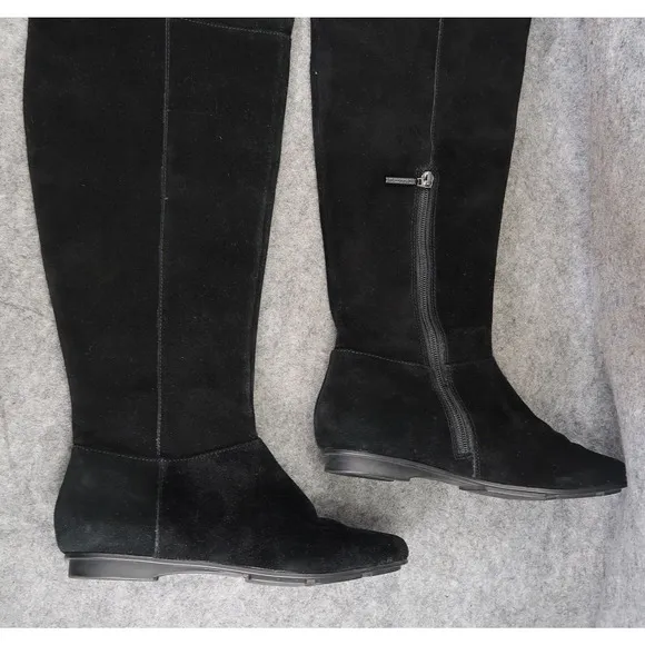 Calvin Klein Shoes Women 7 Boots Tall Leather Fashion Knee High Buckle Zip Black