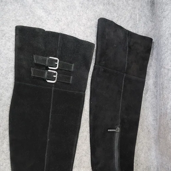 Calvin Klein Shoes Women 7 Boots Tall Leather Fashion Knee High Buckle Zip Black