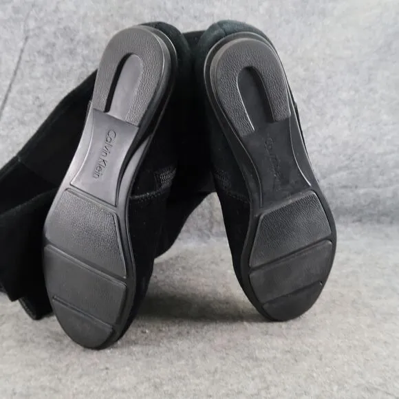 Calvin Klein Shoes Women 7 Boots Tall Leather Fashion Knee High Buckle Zip Black