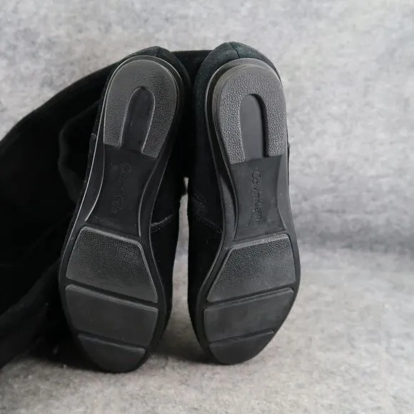 Calvin Klein Shoes Women 7 Boots Tall Leather Fashion Knee High Buckle Zip Black
