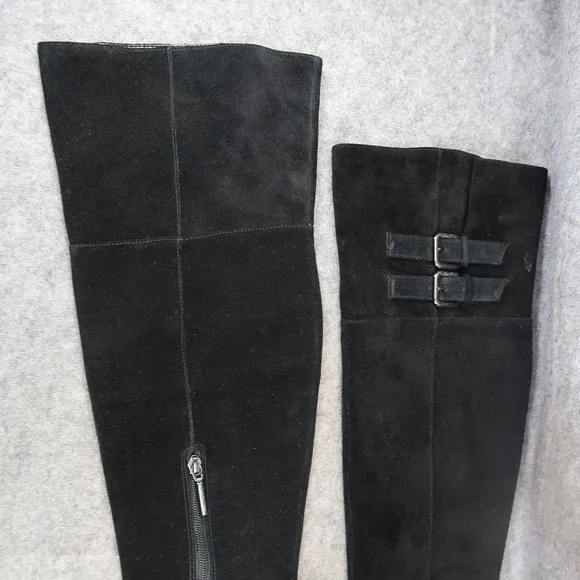 Calvin Klein Shoes Women 7 Boots Tall Leather Fashion Knee High Buckle Zip Black