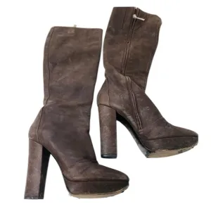 Calvin Klein Y2K brown pebbled leather platform boots