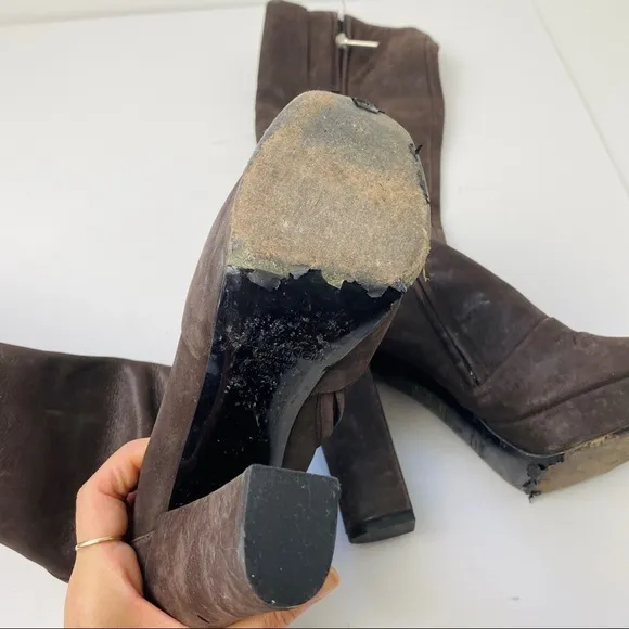 Calvin Klein Y2K brown pebbled leather platform boots