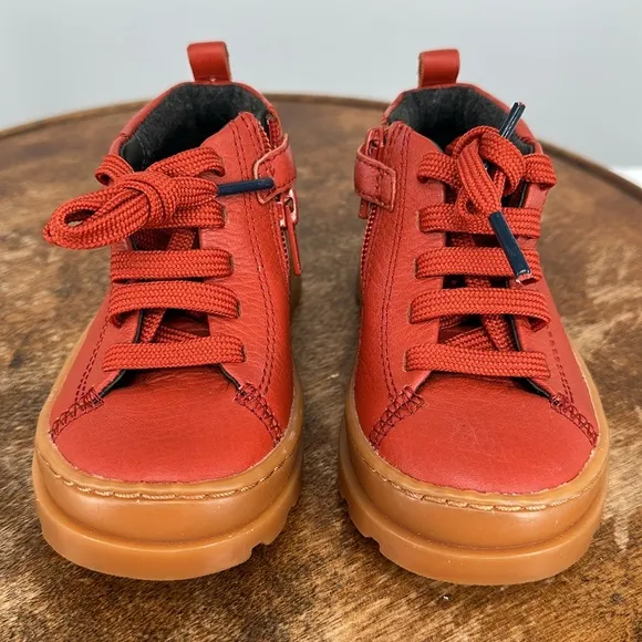 Camper Boots Baby 5.5 (22) Brutus Red Leather Ankle Lace Up Zipper Hiking