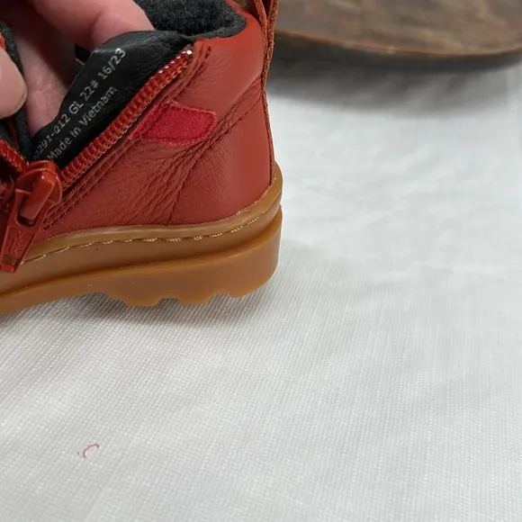 Camper Boots Baby 5.5 (22) Brutus Red Leather Ankle Lace Up Zipper Hiking