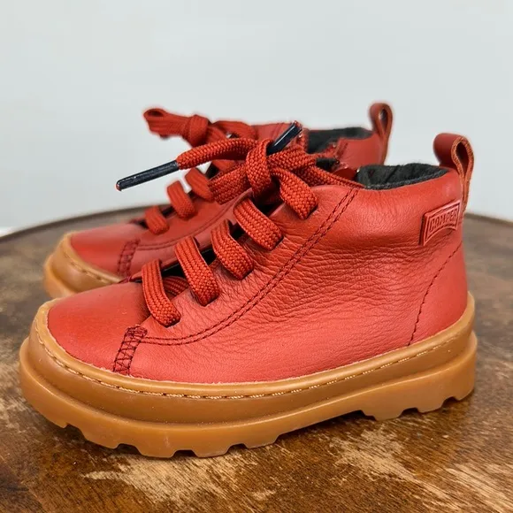 Camper Boots Baby 5.5 (22) Brutus Red Leather Ankle Lace Up Zipper Hiking