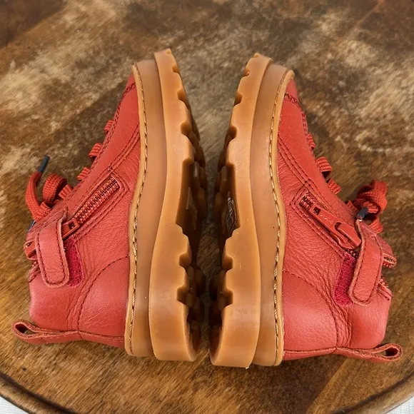 Camper Boots Baby 5.5 (22) Brutus Red Leather Ankle Lace Up Zipper Hiking