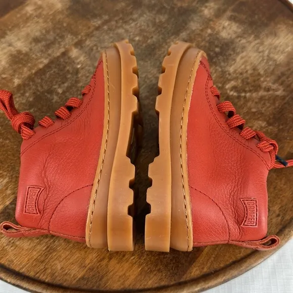Camper Boots Baby 5.5 (22) Brutus Red Leather Ankle Lace Up Zipper Hiking