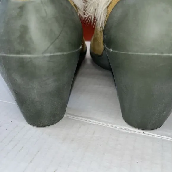 CAMPER Minie Musgo Tan  Suede  Faux Fur Trim and Bow Shoe Size 10 NWB