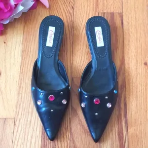 Candies Bree Jeweled and Studded Faux Leather Kitten Heel Mules Size 6.5