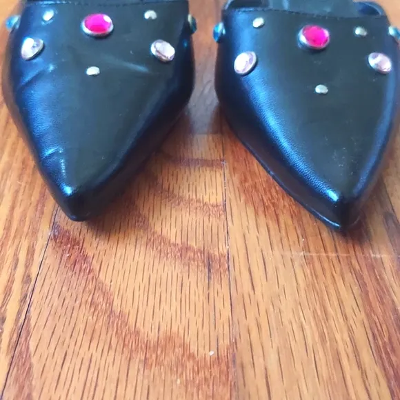 Candies Bree Jeweled and Studded Faux Leather Kitten Heel Mules Size 6.5