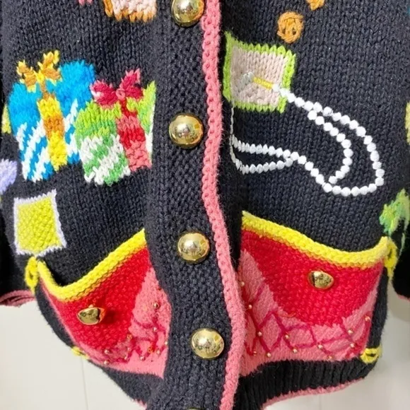 Cardigan Bay Vintage Hand Knit Black Sweater with Shopping Bags, Shoes, Jewelry