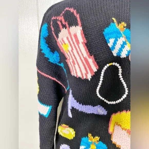 Cardigan Bay Vintage Hand Knit Black Sweater with Shopping Bags, Shoes, Jewelry