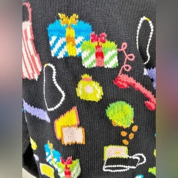Cardigan Bay Vintage Hand Knit Black Sweater with Shopping Bags, Shoes, Jewelry