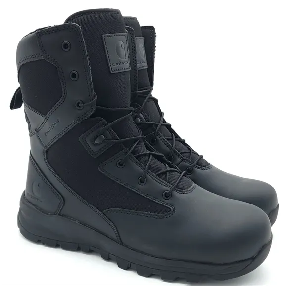 Carhartt Men's Waterproof 8&quot; Side Zip Nano Toe Black Boot Size 11 W