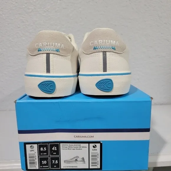 Cariuma Naioca Shoes Skater AVATAR Vintage White Suede Off-white Canvas blue NIB