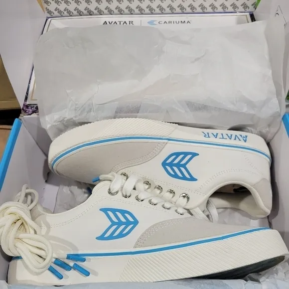 Cariuma Naioca Shoes Skater AVATAR Vintage White Suede Off-white Canvas blue NIB