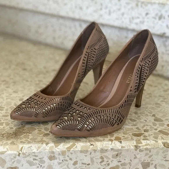 Carmina Faux Leather Cutwork High Heels