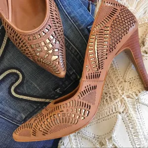Carmina Faux Leather Cutwork High Heels