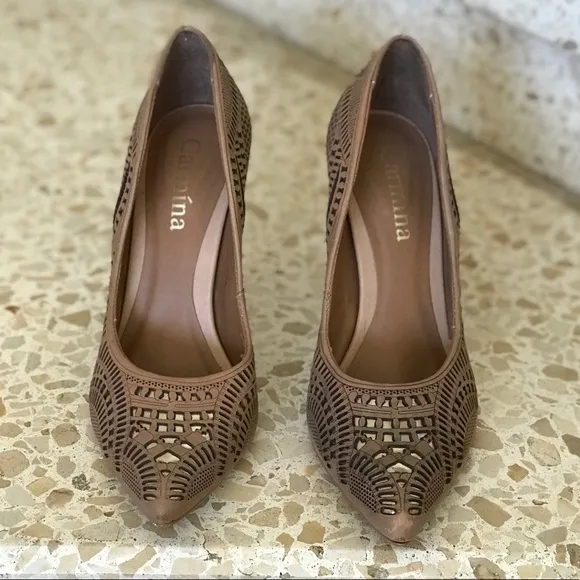 Carmina Faux Leather Cutwork High Heels