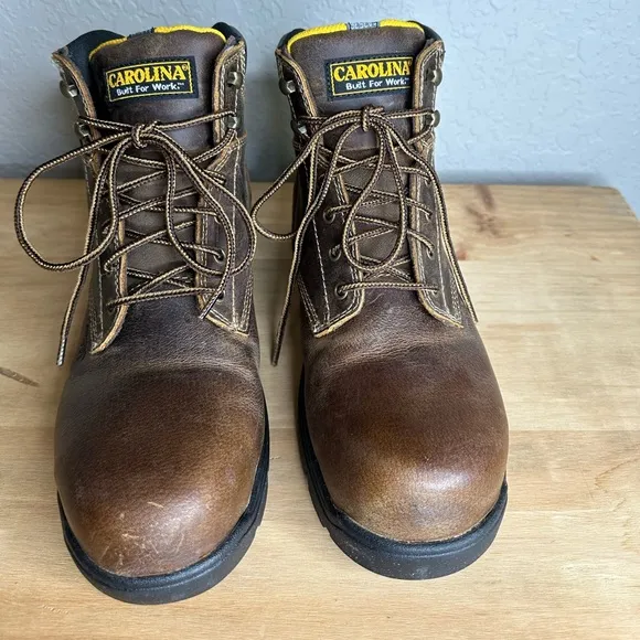 Carolina Brown Leather waterproof High Ankle Work Boots with Lace Up Design