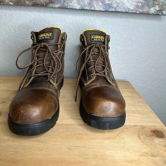 Carolina Brown Leather waterproof High Ankle Work Boots with Lace Up Design