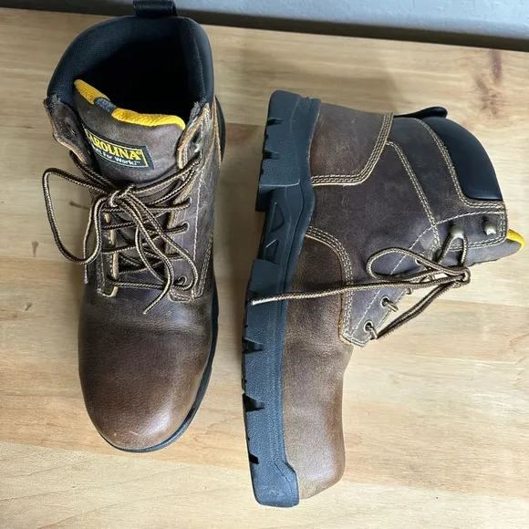 Carolina Brown Leather waterproof High Ankle Work Boots with Lace Up Design
