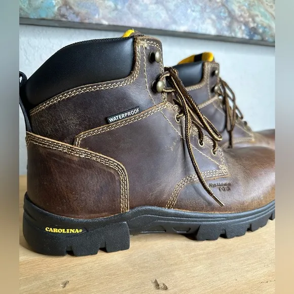 Carolina Brown Leather waterproof High Ankle Work Boots with Lace Up Design