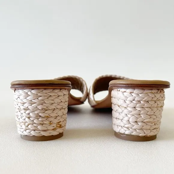 Carrie Forbes X J. Crew Bou Sandals Heel Mules Woven Raffia Casual Preppy Cream