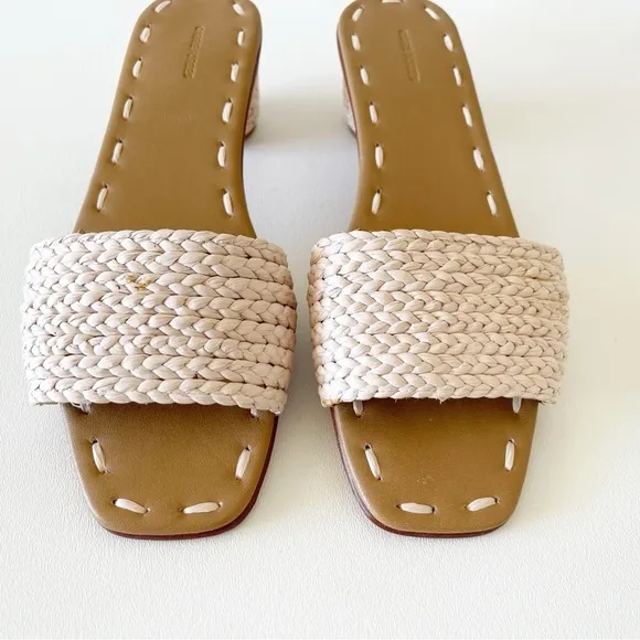 Carrie Forbes X J. Crew Bou Sandals Heel Mules Woven Raffia Casual Preppy Cream