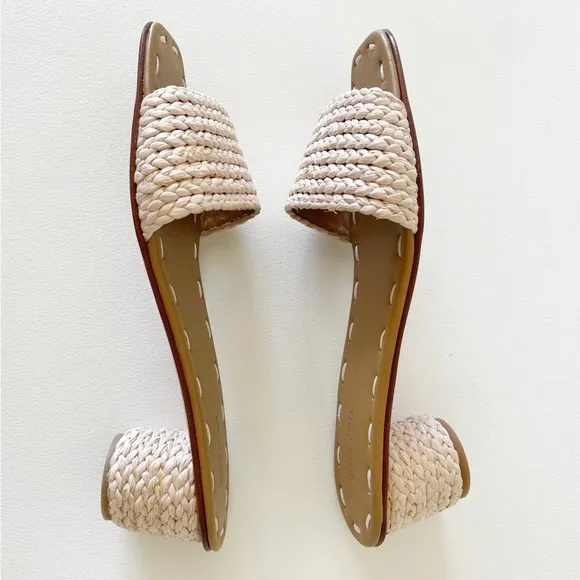 Carrie Forbes X J. Crew Bou Sandals Heel Mules Woven Raffia Casual Preppy Cream