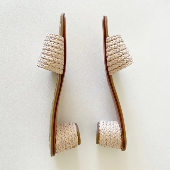 Carrie Forbes X J. Crew Bou Sandals Heel Mules Woven Raffia Casual Preppy Cream