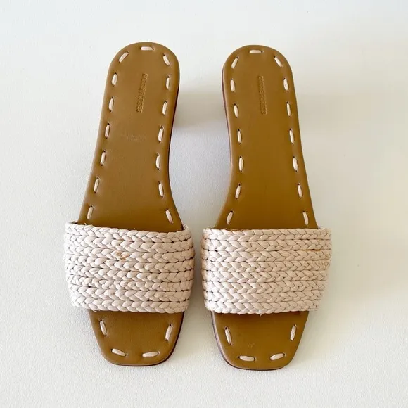 Carrie Forbes X J. Crew Bou Sandals Heel Mules Woven Raffia Casual Preppy Cream