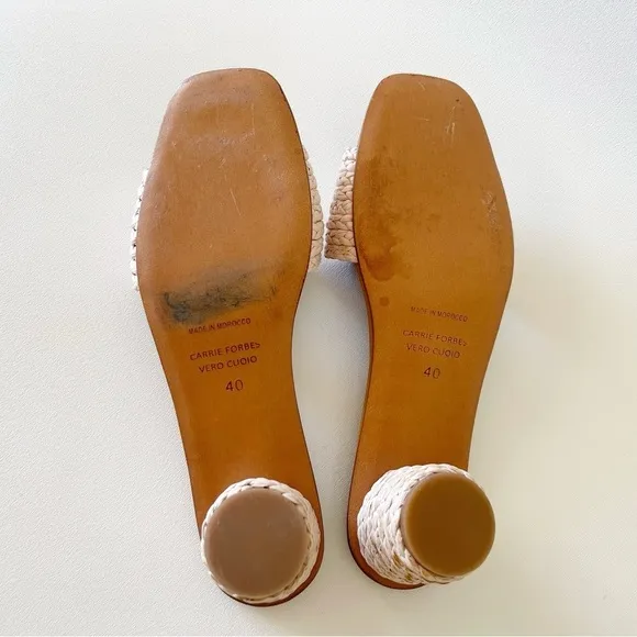 Carrie Forbes X J. Crew Bou Sandals Heel Mules Woven Raffia Casual Preppy Cream