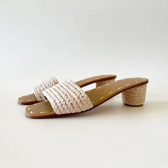 Carrie Forbes X J. Crew Bou Sandals Heel Mules Woven Raffia Casual Preppy Cream