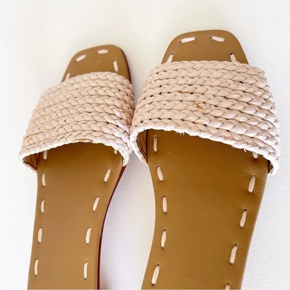 Carrie Forbes X J. Crew Bou Sandals Heel Mules Woven Raffia Casual Preppy Cream