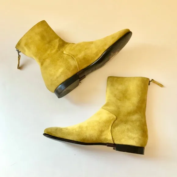 CARRITZ Suede Back Zip Ankle Boots in Yellow