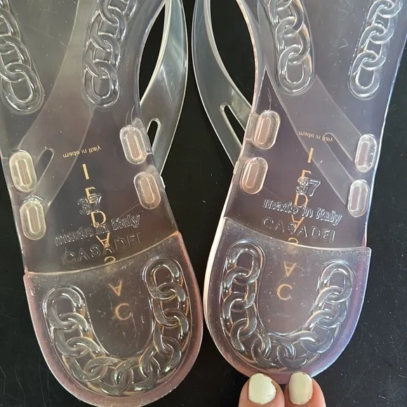 Casadei Jewel Embellished Clear Flip Flops
