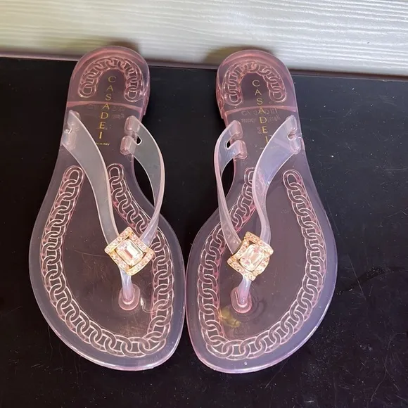Casadei Jewel Embellished Clear Flip Flops