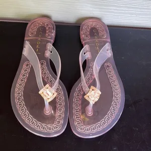 Casadei Jewel Embellished Clear Flip Flops