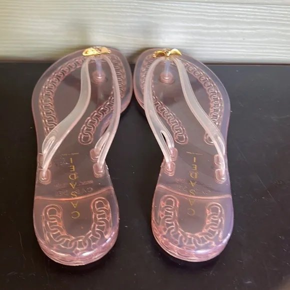 Casadei Jewel Embellished Clear Flip Flops