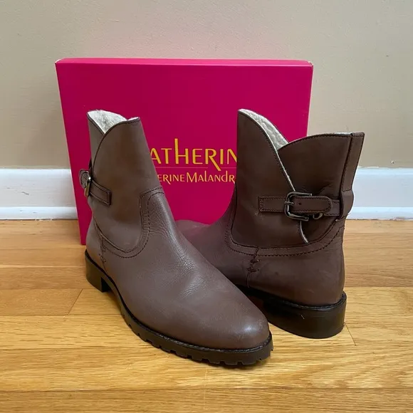 CATHERINE Catherine Malandrino Shellie Faux Fur Lined Brown Leather Booties