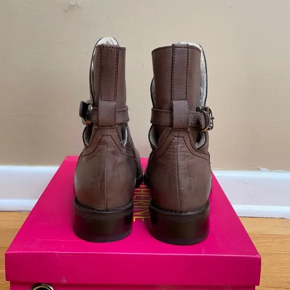 CATHERINE Catherine Malandrino Shellie Faux Fur Lined Brown Leather Booties