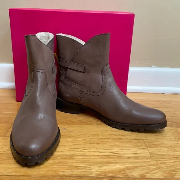 CATHERINE Catherine Malandrino Shellie Faux Fur Lined Brown Leather Booties