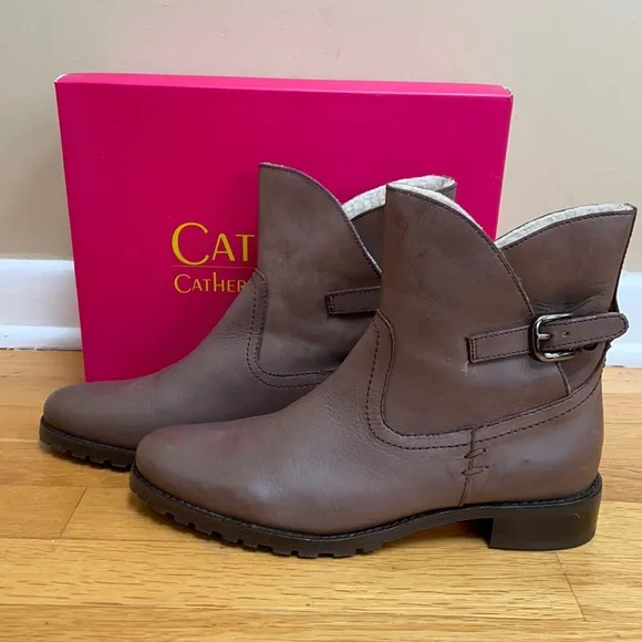 CATHERINE Catherine Malandrino Shellie Faux Fur Lined Brown Leather Booties