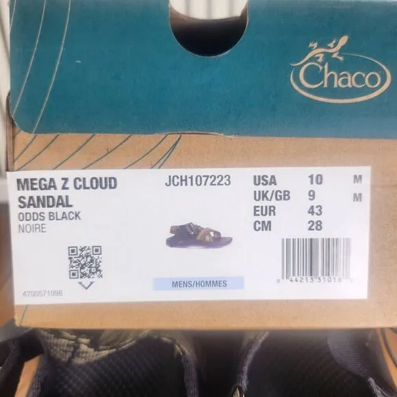 Chaco Mega Z Cloud Sandals Men Sz 10 Odds Black Trails Sport Shoes JCH107223 NEW
