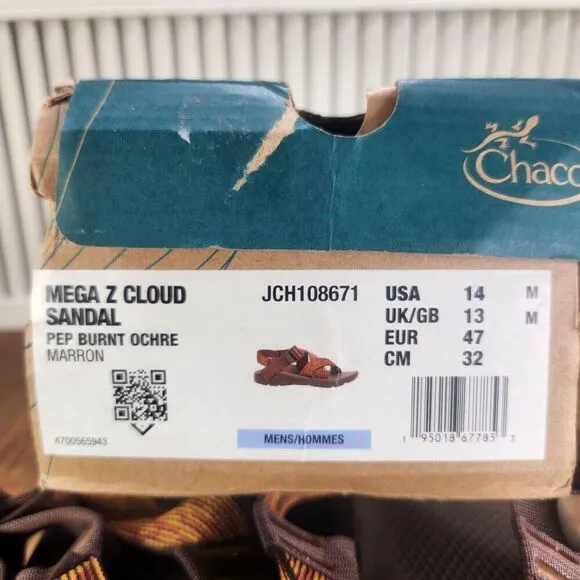 Chaco Mega Z Cloud Sandals Men Sz 14 Pep Burnt Ochre Brown Sport Shoes JCH108671